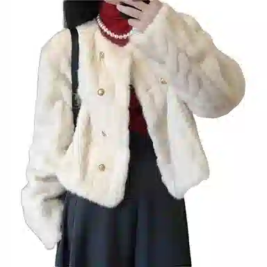 邓大喵 韩系香风加厚外套短款冬季仿毛毛宽松上衣皮草 女款