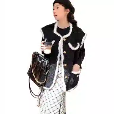 邓大喵 羊羔毛女秋冬皮毛一体小香风背心外搭毛毛马夹外套穿搭马甲 女款