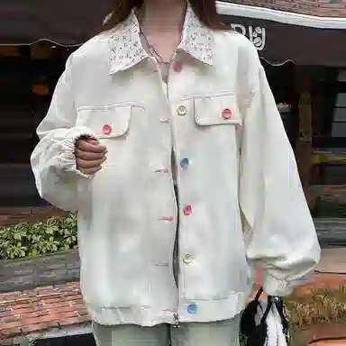 邓大喵 甜美碎花翻领牛仔外套女加厚宽松百搭上衣夹克 女款