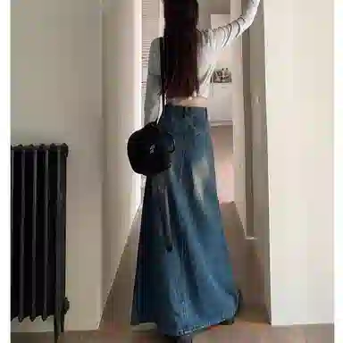 邓大喵 高腰薄款设计开叉长款百搭裙子牛仔长裙 女款