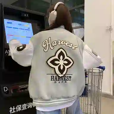 邓大喵 美式复古国潮字母刺绣女春季休闲宽松学生情侣夹克外套棒球服 女款