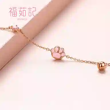 福茹记 粉嘟嘟 可爱猫爪粉色萌猫咪招财猫治愈系小动物饰品 精致氛围感百搭#好运 粉水晶 项链 女款