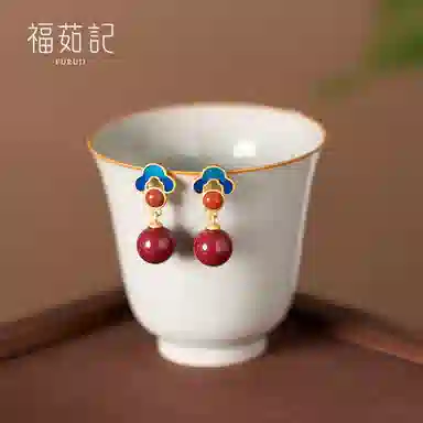 福茹记 【鸿运吉祥】祥云 新中式温柔红色超显白复古#好运 精致气质优雅 中短款修饰脸型 朱砂 耳环 女款