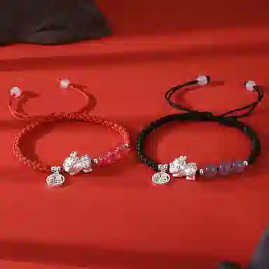 福茹记 貔貅纳福 招财好运恋爱手工编织手绳 新中式古风配饰显白红色黑色本命年 玉髓 手链 男女同款情侣款