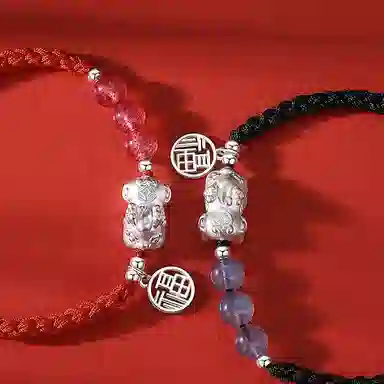 福茹记 貔貅纳福 招财好运恋爱手工编织手绳 新中式古风配饰显白红色黑色本命年 玉髓 手链 男女同款情侣款