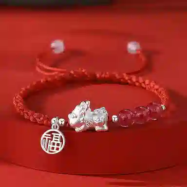 福茹记 貔貅纳福 招财好运恋爱手工编织手绳 新中式古风配饰显白红色黑色本命年 玉髓 手链 男女同款情侣款