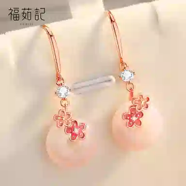福茹记 新中式幸运桃花平安 国潮风温柔小众气质高级感百搭 玛瑙 耳环 女款
