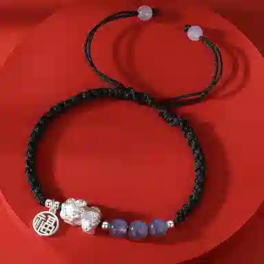 福茹记 貔貅纳福 招财好运恋爱手工编织手绳 新中式古风配饰显白红色黑色本命年 玉髓 手链 男女同款情侣款