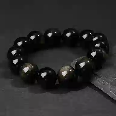 福茹记 六字箴言 新中式转运珠平安纳福复古招财文玩把件佛珠绕指盘玩念珠小众串珠男友生日礼品礼物礼盒可调节首饰 黑曜石 玉石手串 男