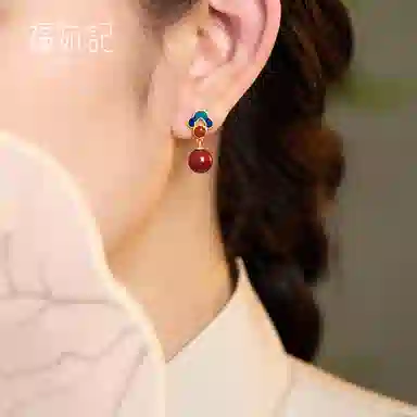 福茹记 【鸿运吉祥】祥云 新中式温柔红色超显白复古#好运 精致气质优雅 中短款修饰脸型 朱砂 耳环 女款