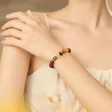 福茹记 五路财神新中式国潮五行串珠手链国风多彩转运珠本命年平安纳福招财进宝小众相思豆念珠 再造辰砂朱砂 手串 女款 礼物礼盒