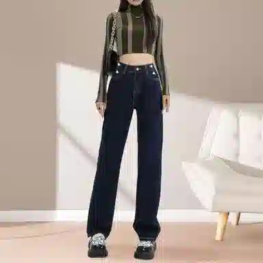 惟熙 高腰舒适直筒牛仔裤 女款 深蓝色