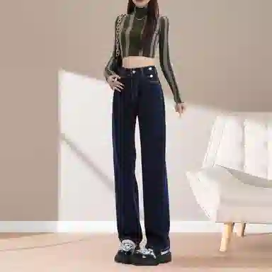 惟熙 高腰舒适直筒牛仔裤 女款 深蓝色