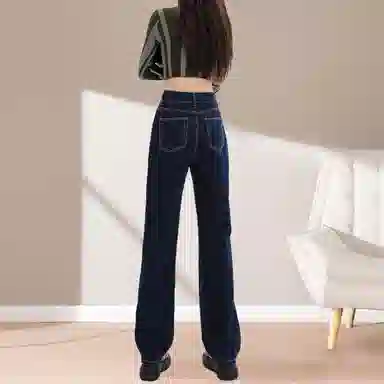 惟熙 高腰舒适直筒牛仔裤 女款 深蓝色