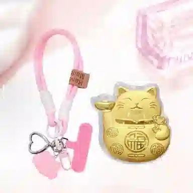 饰福瑞 招财猫 招财纳福吉祥如意可爱小猫摆件 复古猫咪钥匙扣 手机 包包挂饰收藏纪念#好运 金 挂件 男女同款情侣款