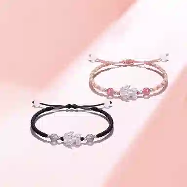 饰福瑞 招财貔貅 手工编绳黑绳 国潮新中式 吞金兽萌宝招财转运 天生一对 编织绳 手链 男女同款情侣款