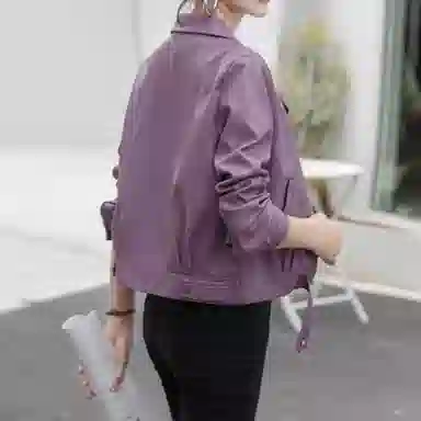 桴生 韩系炸街西装领拉链翻领短款合身简约长袖皮衣 女款