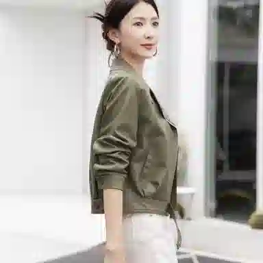 桴生 韩系炸街西装领拉链翻领短款合身简约长袖皮衣 女款