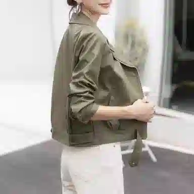 桴生 韩系炸街西装领拉链翻领短款合身简约长袖皮衣 女款