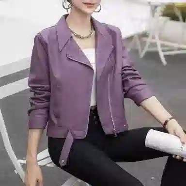 桴生 韩系炸街西装领拉链翻领短款合身简约长袖皮衣 女款