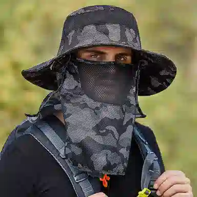 撞青春 钓鱼迷彩遮阳帽遮脸户外 涤纶 渔夫帽 男女同款情侣款