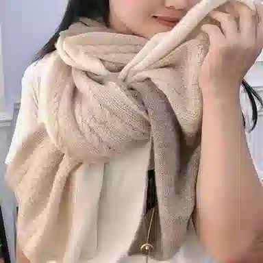 撞青春 秋冬羊毛长款大披肩两用拼接针织韩版保暖拼色围脖 披肩 女款