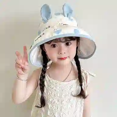 撞青春 可爱空顶小兔胡萝卜大檐遮阳夏天太阳 棉 防晒帽 儿童款