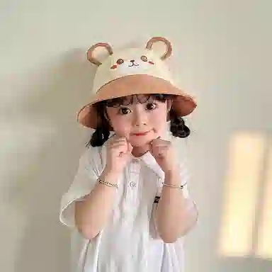 撞青春 宝宝防晒太阳大檐遮阳帽卡通可爱 棉 渔夫帽 儿童款
