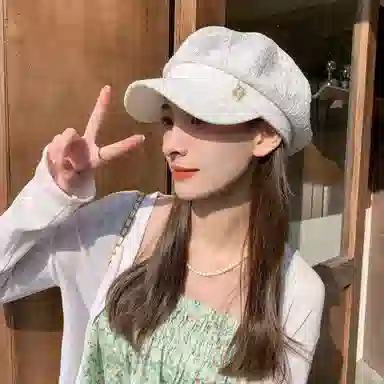 撞青春 镂空蕾丝八角帽百搭透气出游遮阳鸭舌帽子 腈纶 贝雷帽 女款