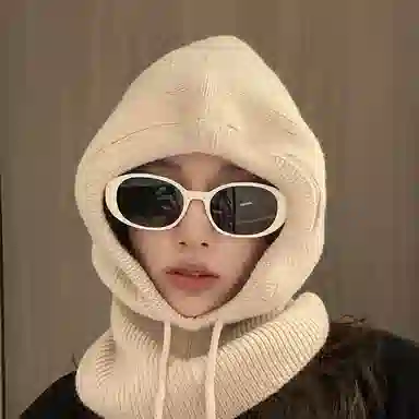 撞青春 巴拉克拉法帽秋冬款大头围防寒保暖毛线帽子护耳包头帽 聚酯纤维 针织帽 女款