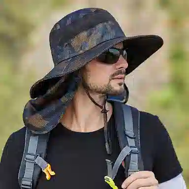 撞青春 钓鱼迷彩遮阳帽遮脸户外 涤纶 渔夫帽 男女同款情侣款