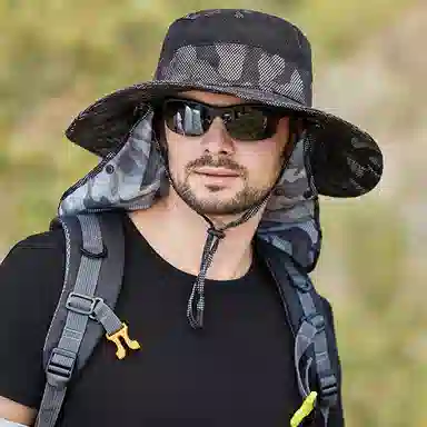 撞青春 钓鱼迷彩遮阳帽遮脸户外 涤纶 渔夫帽 男女同款情侣款