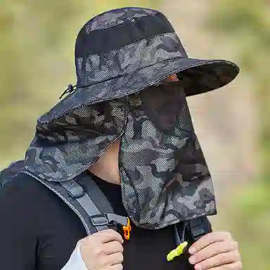 撞青春 钓鱼迷彩遮阳帽遮脸户外 涤纶 渔夫帽 男女同款情侣款