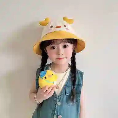 撞青春 宝宝防晒太阳大檐遮阳帽卡通可爱 棉 渔夫帽 儿童款