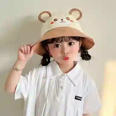 撞青春 宝宝防晒太阳大檐遮阳帽卡通可爱 棉 渔夫帽 儿童款