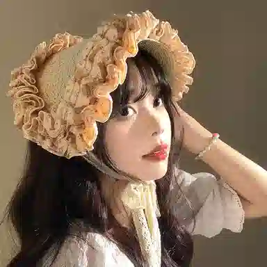 撞青春 法式复古蕾丝碎花编织海边沙滩度假田园风发带 草编 帽子 女款