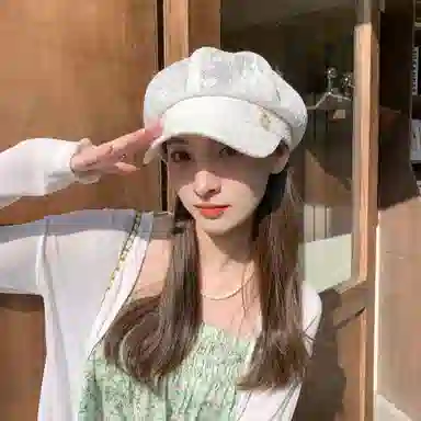 撞青春 镂空蕾丝八角帽百搭透气出游遮阳鸭舌帽子 腈纶 贝雷帽 女款