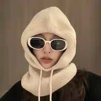 撞青春 巴拉克拉法帽秋冬款大头围防寒保暖毛线帽子护耳包头帽 聚酯纤维 针织帽 女款