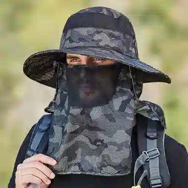 撞青春 钓鱼迷彩遮阳帽遮脸户外 涤纶 渔夫帽 男女同款情侣款