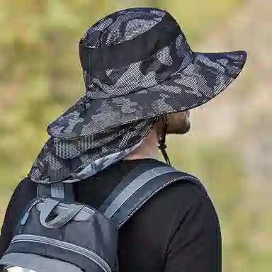 撞青春 钓鱼迷彩遮阳帽遮脸户外 涤纶 渔夫帽 男女同款情侣款