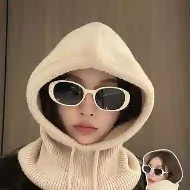 撞青春 巴拉克拉法帽秋冬款大头围防寒保暖毛线帽子护耳包头帽 聚酯纤维 针织帽 女款