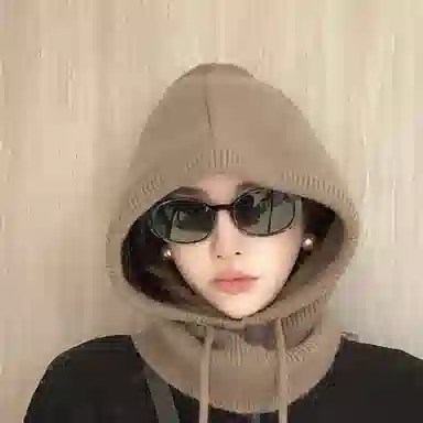 撞青春 巴拉克拉法帽秋冬款大头围防寒保暖毛线帽子护耳包头帽 聚酯纤维 针织帽 女款