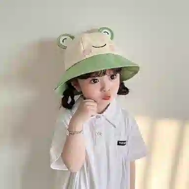 撞青春 宝宝防晒太阳大檐遮阳帽卡通可爱 棉 渔夫帽 儿童款