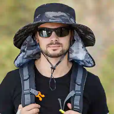 撞青春 钓鱼迷彩遮阳帽遮脸户外 涤纶 渔夫帽 男女同款情侣款