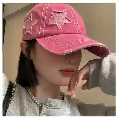 撞青春 破洞帽女大头围显脸小 粉色宽帽檐帽子潮 棉 鸭舌帽 男女同款情侣款