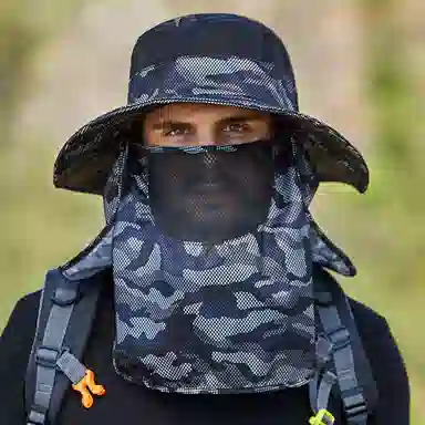 撞青春 钓鱼迷彩遮阳帽遮脸户外 涤纶 渔夫帽 男女同款情侣款