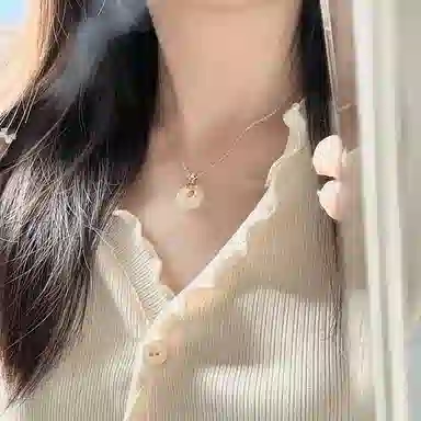 泡泡贝 福字如意平安扣平安锁新中式国潮设计感轻奢风气质锁骨链高级 琉璃 玉石项链 女款