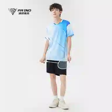 浦锐 流光凉感透气吸湿排汗速干专业圆领套头短袖训练网球健身羽毛球服 男女同款 星河蓝