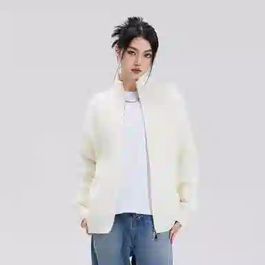 悍戈 美式复古纯色慵懒休闲双拉链立领开衫针织衫 男款
