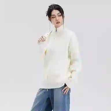 悍戈 美式复古纯色慵懒休闲双拉链立领开衫针织衫 男款